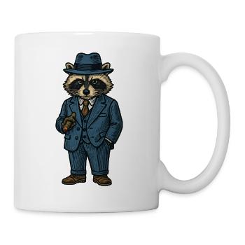 Eleganter Mafiaboss Waschbär im Anzug mit Hut - Mug - white - Right