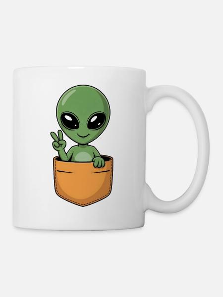 Niedliche Tasche Alien Friedenszeichen Karikatur - Tasse - Weiß