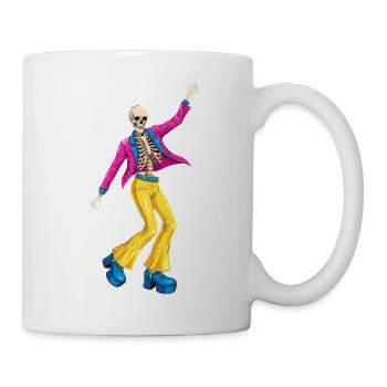 Dancing skeleton in 70s retro style - Mug - white - Right