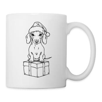 Dachshund on Gift – Sweet Xmas Design - Mug - white - Right