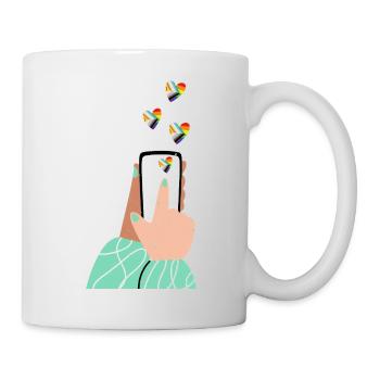 Pride Herzen am Smartphone - Tasse - Weiß - Rechts