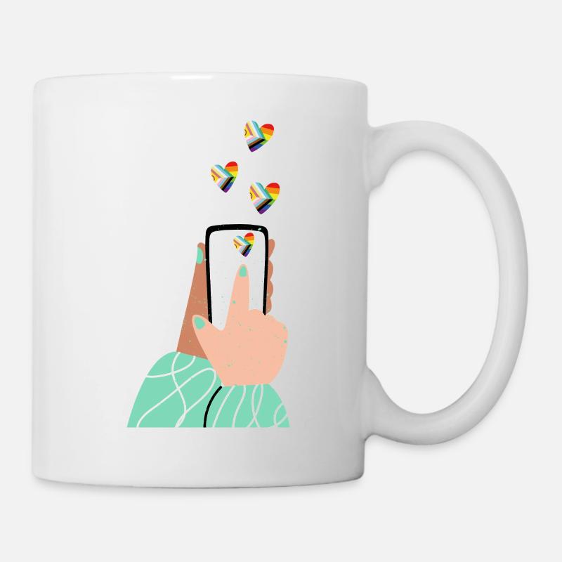 Pride hearts on the smartphone - Mug - white