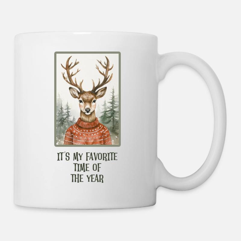 Lustiges Rentier im Weihnachtspullover - Tasse - Weiß