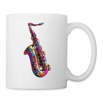 Kunterbuntes Saxophondesign - Tasse - Weiß - Rechts