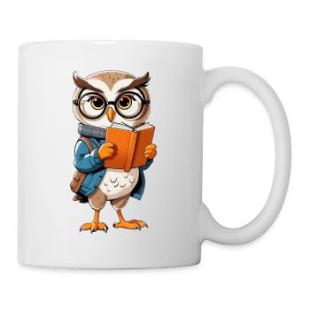 Learning owl with glasses reads book - Mug - white - Right