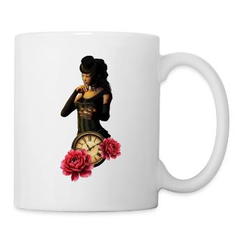 Steampunk Uhr mit Rosen - Tasse - Weiß - Rechts