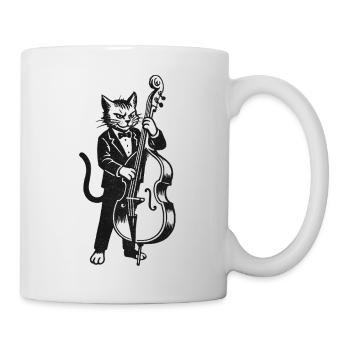 Jazz cat in suit with double bass - Mug - white - Right