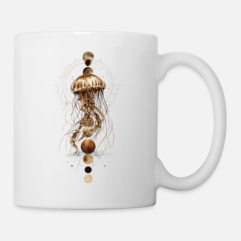Boho Jellyfish with Moon Phases – Mystical Design - Mug - white