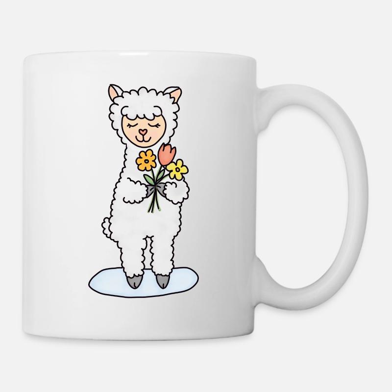 Alpaga avec bouquet de fleurs - Mug blanc - blanc