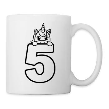 Cute Unicorn on the Number 5 Cartoon Illustration - Mug - white - Right