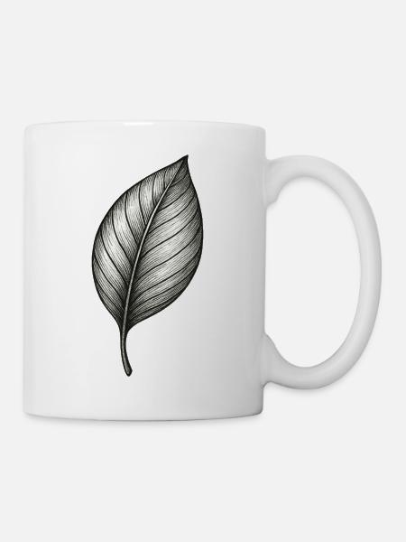 Monochromes Blattdetail - Tasse - Weiß