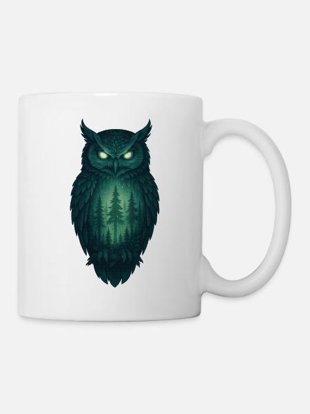 Owl in the Forest at Night - Mug - white
