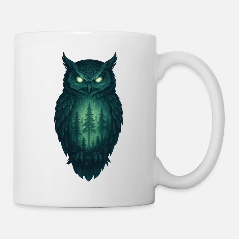 Owl in the Forest at Night - Mug - white