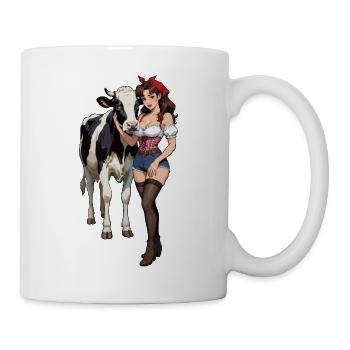 Pin-up farmer with cow - Mug - white - Right