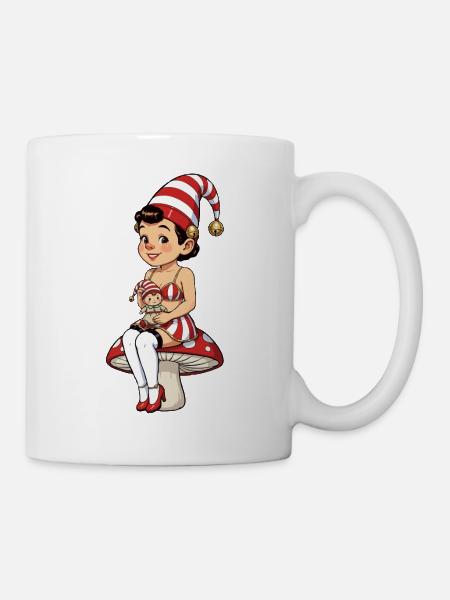 Kobold-Mädchen mit Babypuppe - Tasse - Weiß