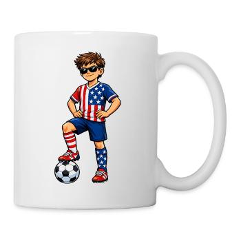 Fußball Junge USA Amerika Fan Amerikanische Flagge - Tasse - Weiß - Rechts