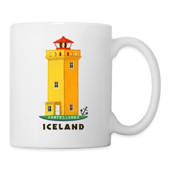 Island, Snæfellsnes Leuchtturm handgezeichnet - Tasse - Weiß - Rechts