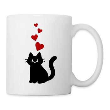Katze mit Herzen Schwarz Rot - Tasse - Weiß - Rechts