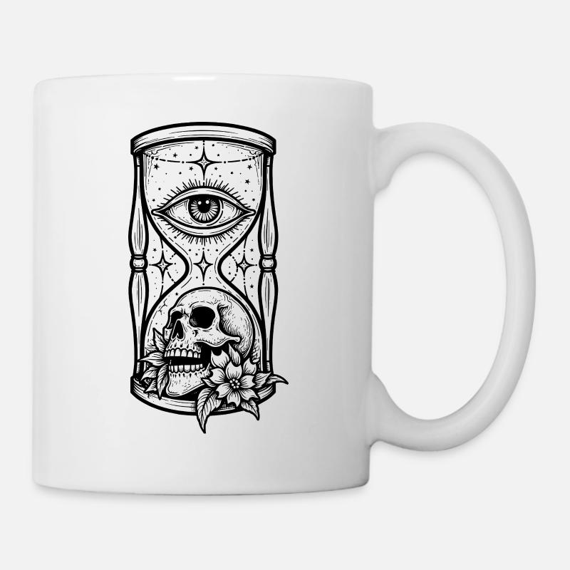 Tatouage effrayant en forme de crâne en sablier - Mug blanc - blanc