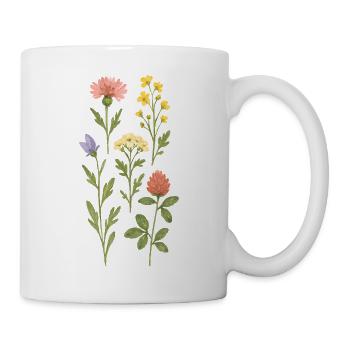 Wilde Blumen Aquarell-Design - Tasse - Weiß - Rechts