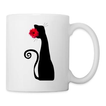 Schwarze Katze mit roter Rose, niedlichem gotischen Design - Tasse - Weiß - Rechts
