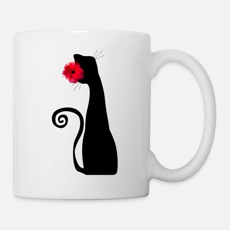 Black Cat With Red Rose Cute Gothic Design - Mug - white