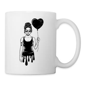 Woman with sunglasses and heart balloon urban - Mug - white - Right