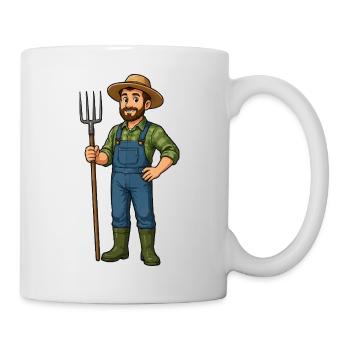 Farmer with pitchfork cartoon - Mug - white - Right