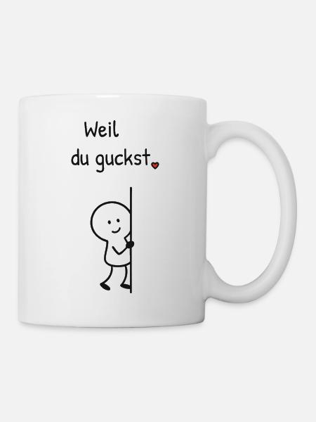 Weil du guckst. – Strichfiguren-Design mit Herz - Tasse - Weiß