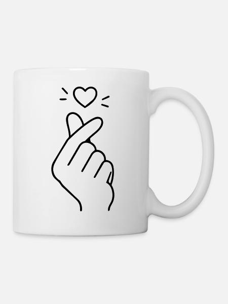 Finger Heart Line Art | Minimal Love Gesture - Tasse - Weiß