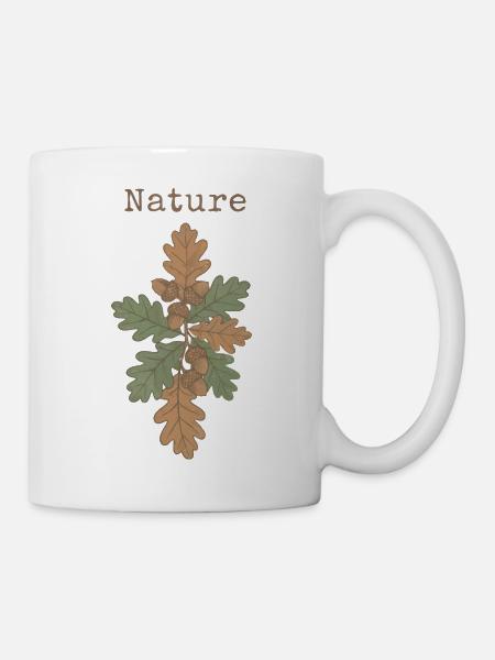 Eichenzweig Eicheln Eichenblatt Nature - Tasse - Weiß