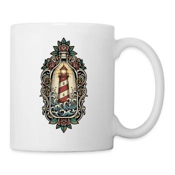Phare Maritime Bouteille Tatouage Retro Mer - Mug blanc - blanc - Droite