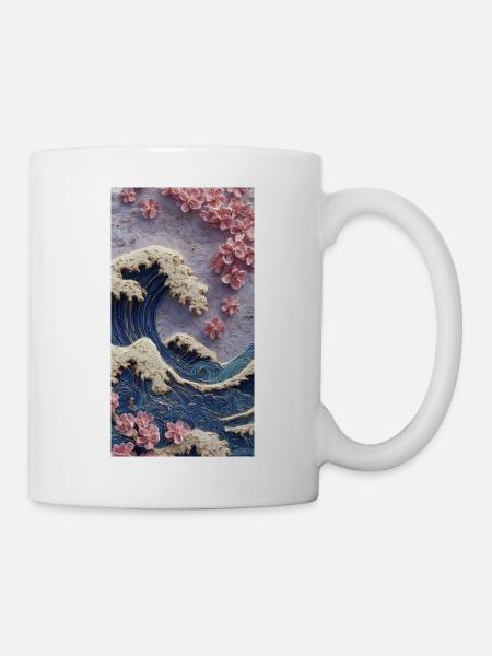 Woge Kirschblüten Relief - Tasse - Weiß