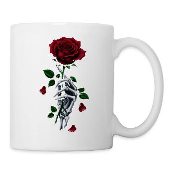 Rote Rose Skelett Hand Gotische Rose - Tasse - Weiß - Rechts