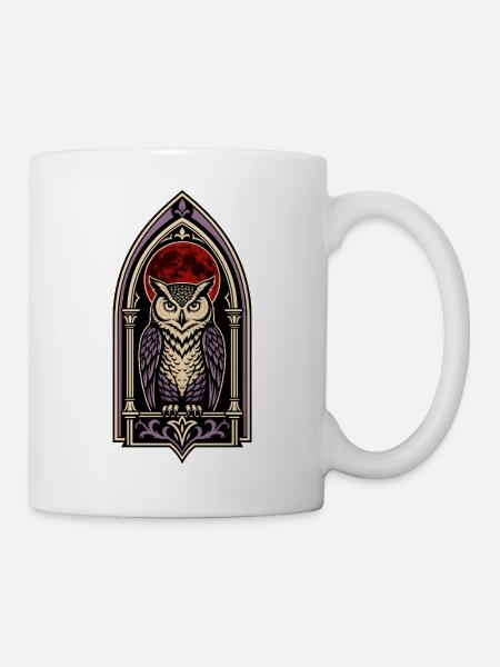 Gotische Eulen-Blutmond-Buntglasfenster - Tasse - Weiß
