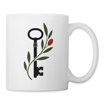 Schlüsselmotiv mit Olivenzweig - Tasse - Weiß - Rechts