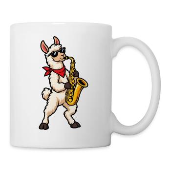 Lama mit Saxophon - Tasse - Weiß - Rechts
