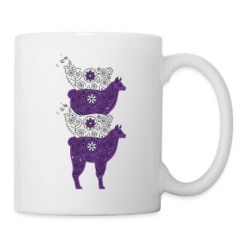 Alpaka Familie Lila Weiße Blumenmuster - Tasse - Weiß - Rechts