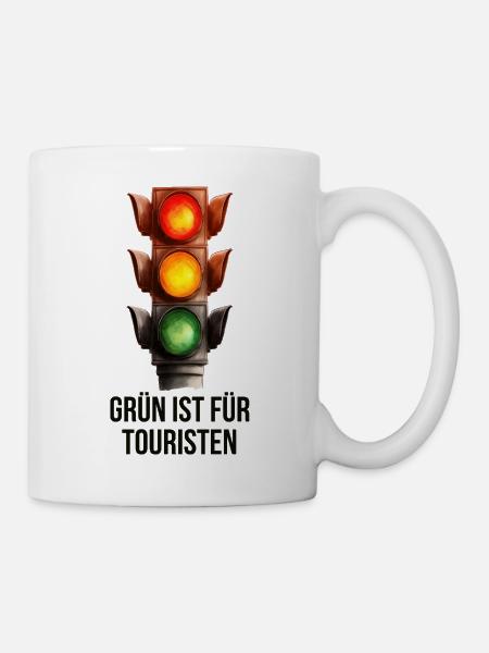 Grün ist für Touristen – Lustige Ampel - Tasse - Weiß