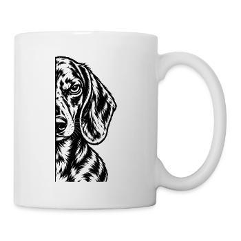 Halber Dackel – Minimalistisches Hundeporträt - Tasse - Weiß - Rechts