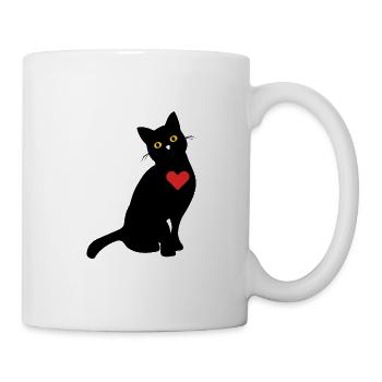 Katze mit Herz Schwarz Geschenk - Tasse - Weiß - Rechts