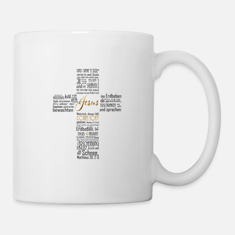Resurrection power, cross, black with gold - Mug - white