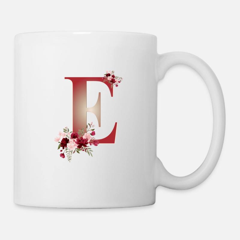 Buchstabe E mit Blumen - Tasse - Weiß