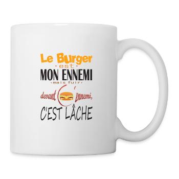 hamburger ennemi lache fuir humour manger citation - Mug blanc - blanc - Droite