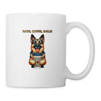 Frecher Schäferhund mit Kaffee to Go Becher - Tasse - Weiß - Rechts