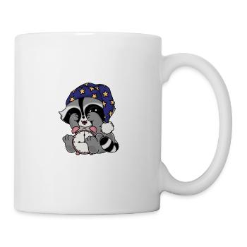 Snuggles the raccoon as a late riser - Mug - white - Right