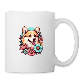 Welsh Corgi Pembroke Retro Pastel Floral - Mug - white - Right
