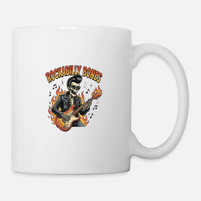 Rockabilly Bones – Retro Comic Skelett mit brennen - Tasse - Weiß
