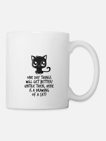 Black Cat Saying Kids Comic Cats Fan - Mug - white
