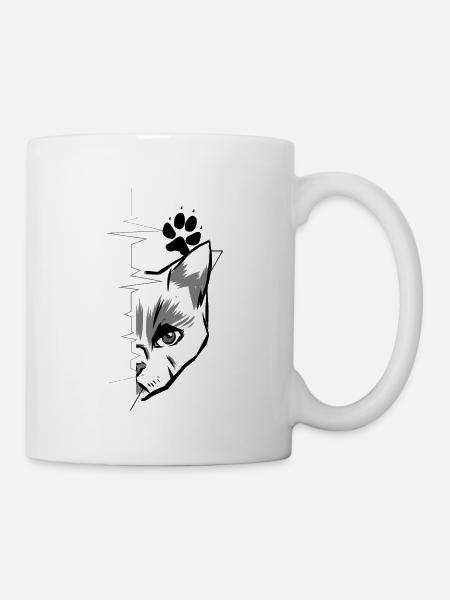 Katzenliebe Herzschlag Pfotenabdruck Tierschutz - Tasse - Weiß
